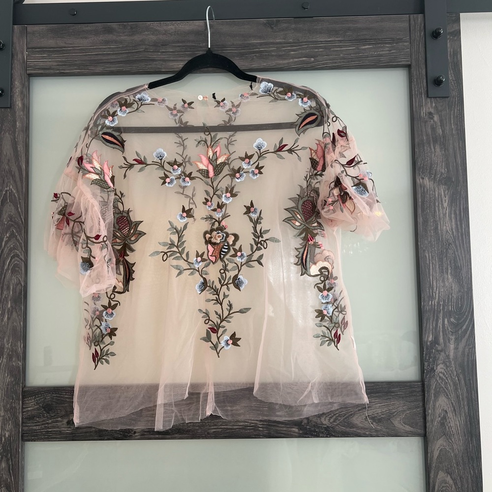 Zara Flower Embroidered Mesh Top